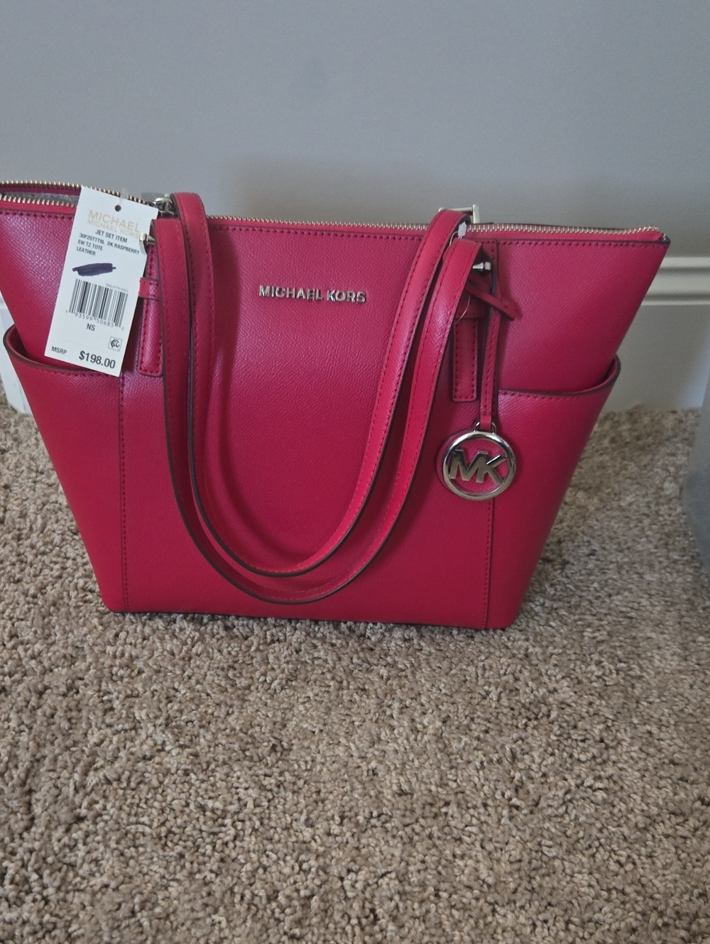 Michael Kors Hot Pink Leather Tote with MK Charm